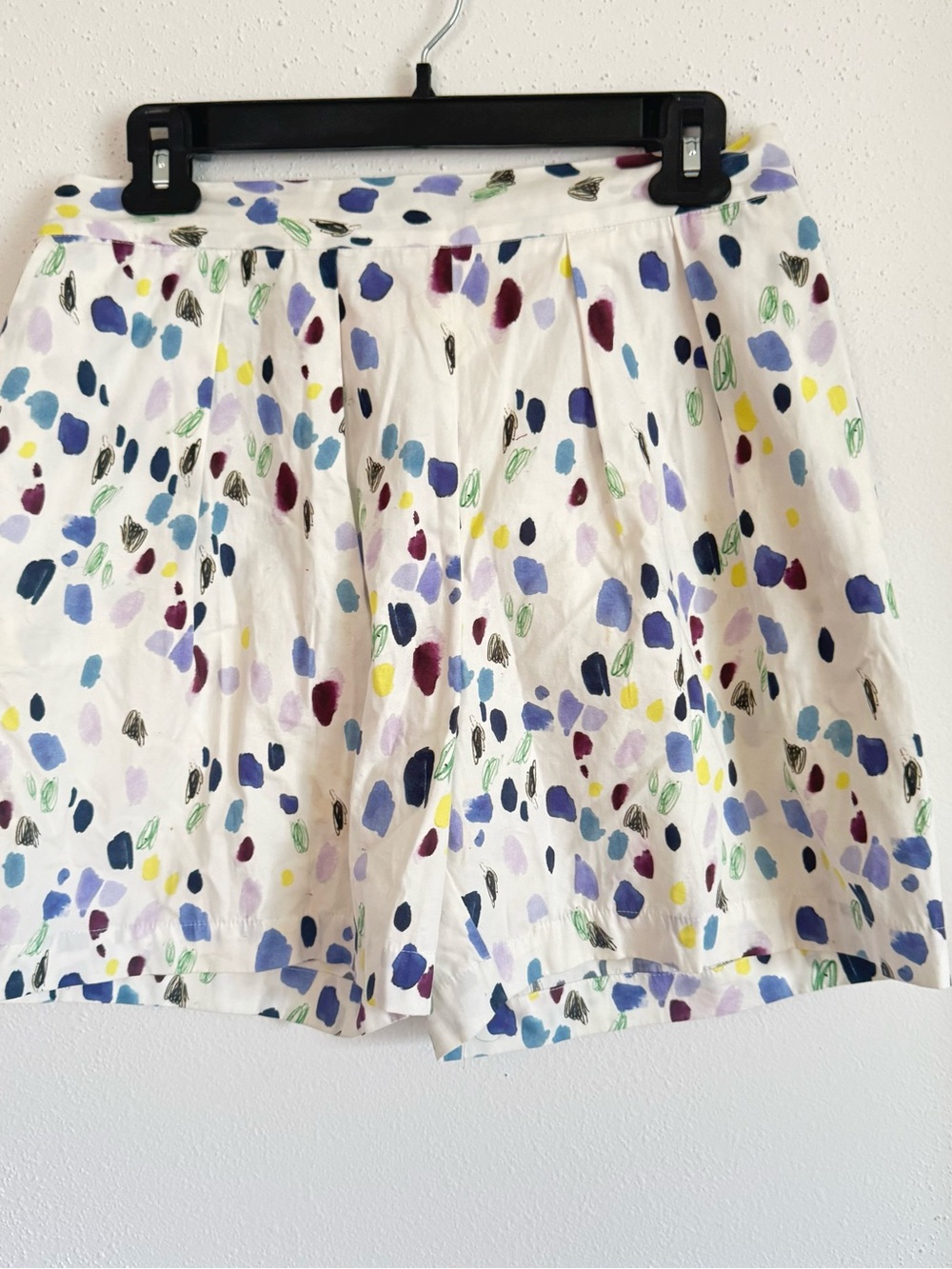 White Multicolor Spot Pleated Skater Skirt